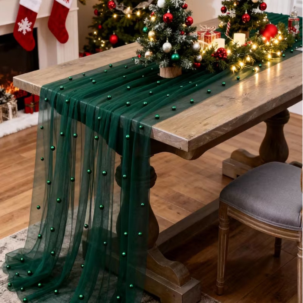 Linen Table Runner - Taplak Meja Pernikahan Mewah Semi-Transparan Multi-warna