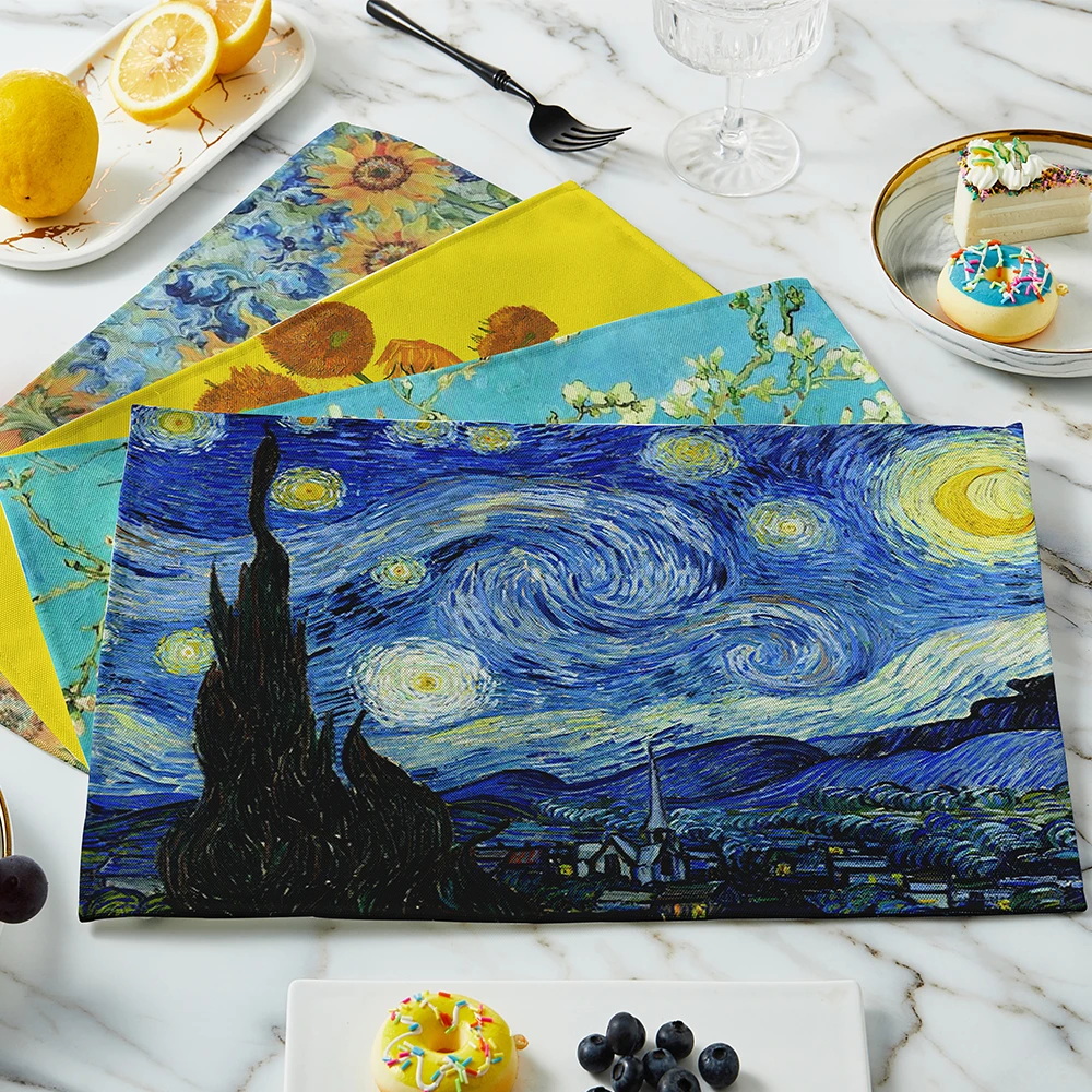 Linen Table Runner - Van Gogh taplak meja lukisan minyak,