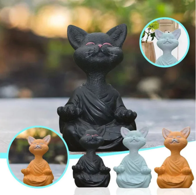 Home Decor Za - Dekorasi taman patung kucing meditasi, Resin