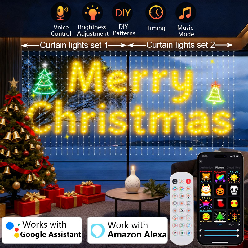 Home Decor Free App - 1/2 Buah Lampu Tirai Pintar 400LED
