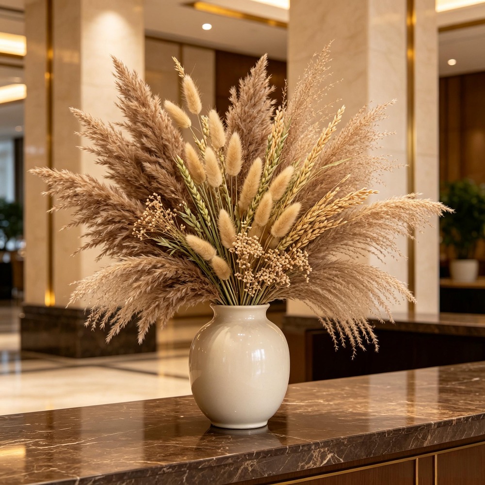 Pampas Grass Decor - 1 Buket Bunga Kering Campuran, Rumput