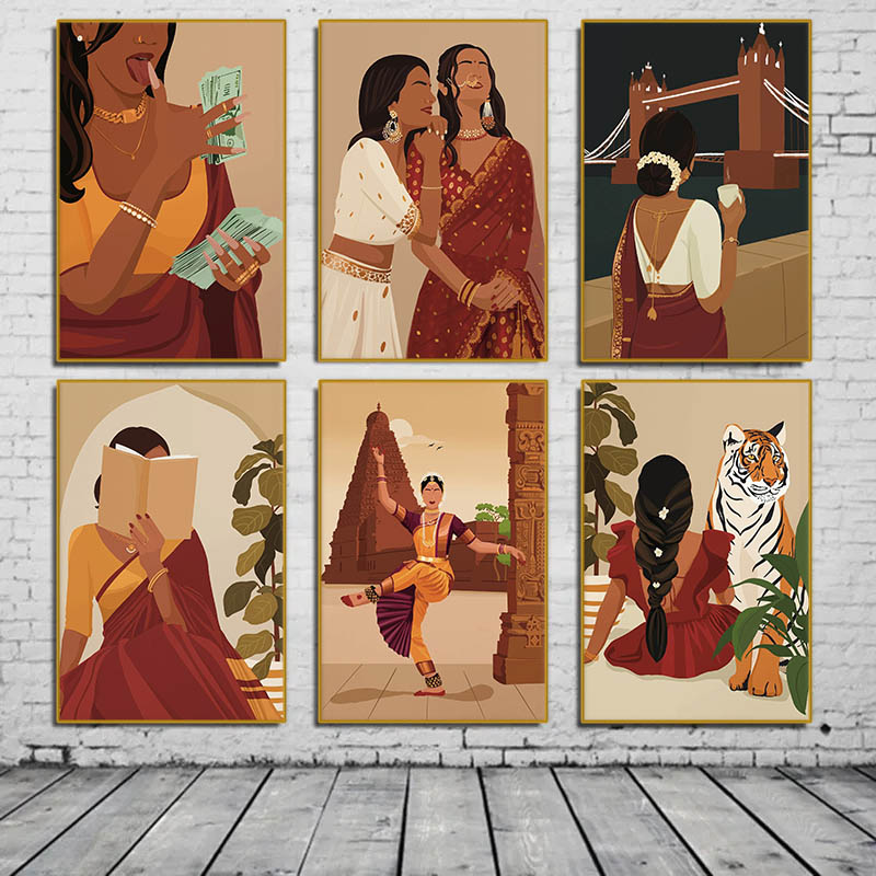 Home Decor Indonesia - Wanita India Berbaju Saree Membaca Buku