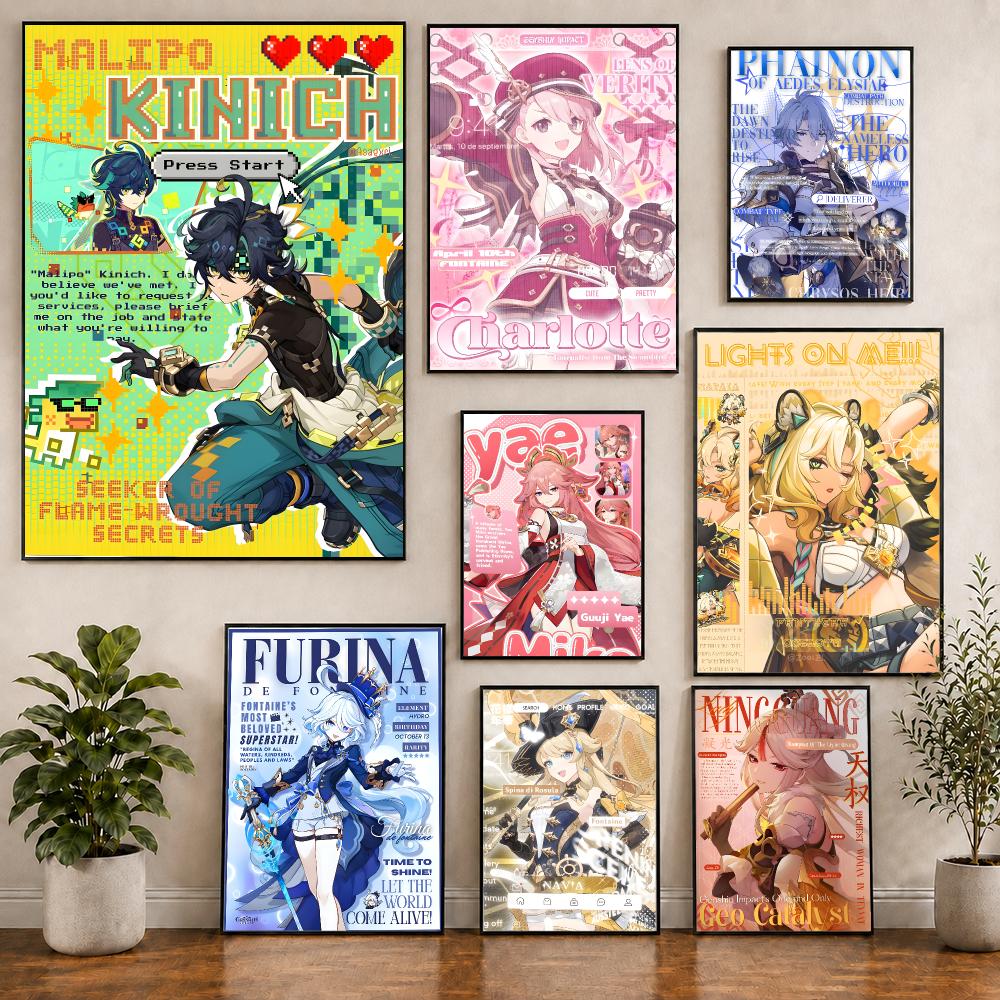 Home Decor Magazine - Poster bergaya majalah Genshin, Karya Seni