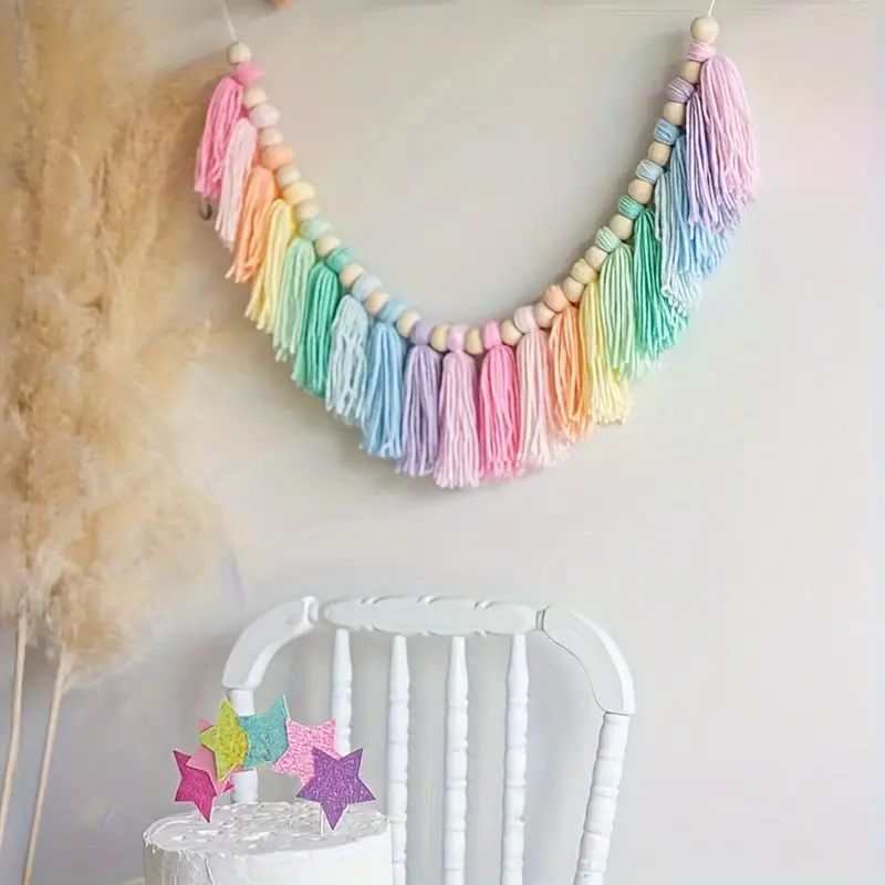 Home Decor Y2K - 1 buah Boho warna-warni rumbai pelangi