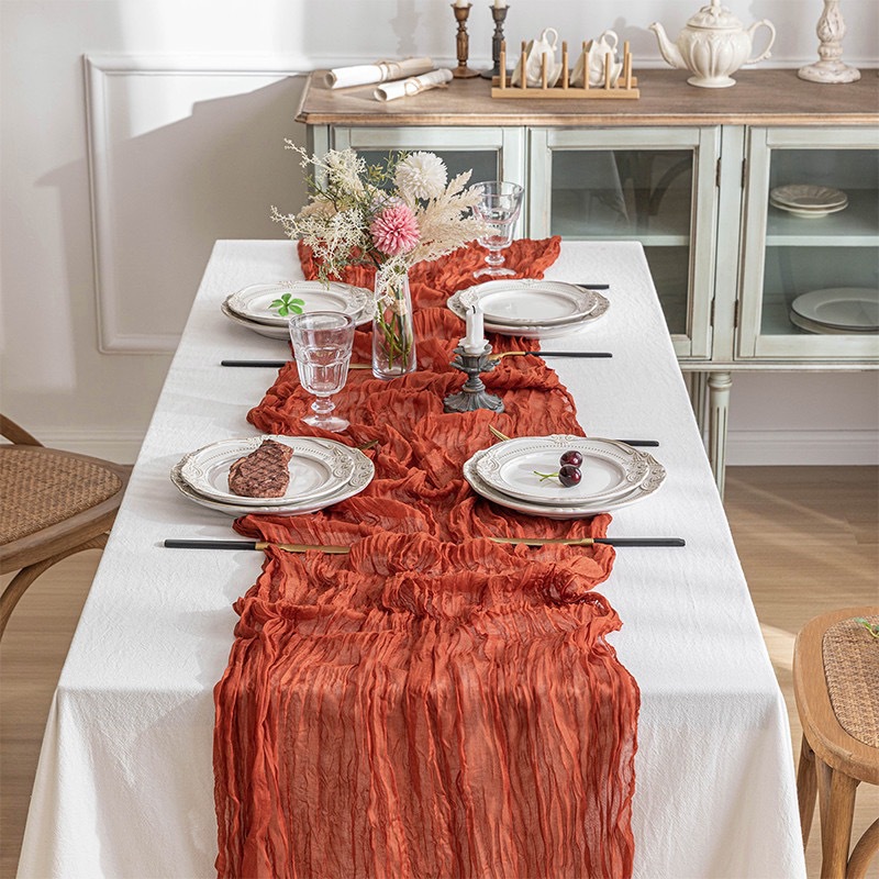 Taplak Meja Kain Kasa Boho, Ta - Linen Table Runner ulasan dan harga